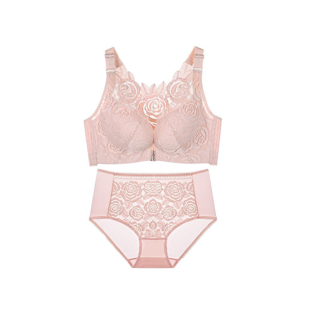  thdmladies Pink Rose Lace Bra Set thedmladies