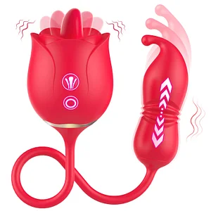 3 In 1 Rose Toy Thrusting Dildo Vibrator G Spot Clit Bullet Vibrators  3-in-1 Rose Toy – Thrusting Dildo Vibrator with G-Spot, Clit Bullet & Tongue-Licking Modes