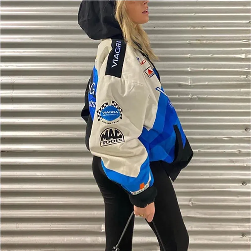 Brownm Sports Blue Printed Loose Long Coats