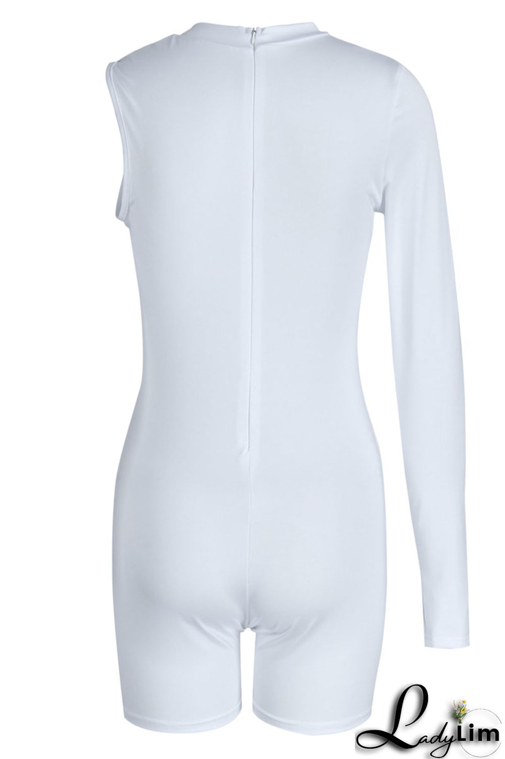 Black Sexy Sportswear Solid Patchwork Asymmetrical O Neck Skinny Jumpsuits