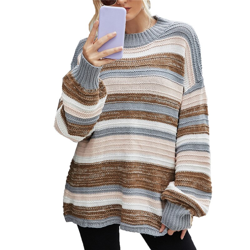 Women O Neck Stripe Casual Pullovers Knitwear