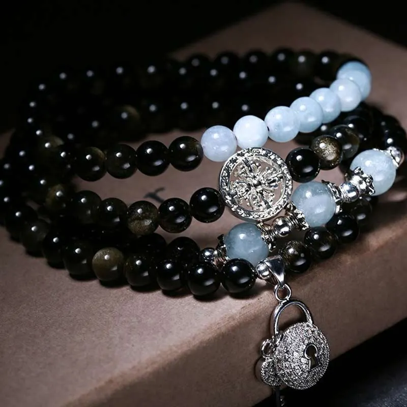 Natural Ice Obsidian Tiger Eye Gourd Bracelet Necklace Mala