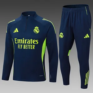 2025/2026 Real Madrid Half-Pull Training Suit Royal Blue Football Shirt 1:1 Thai Quality Set