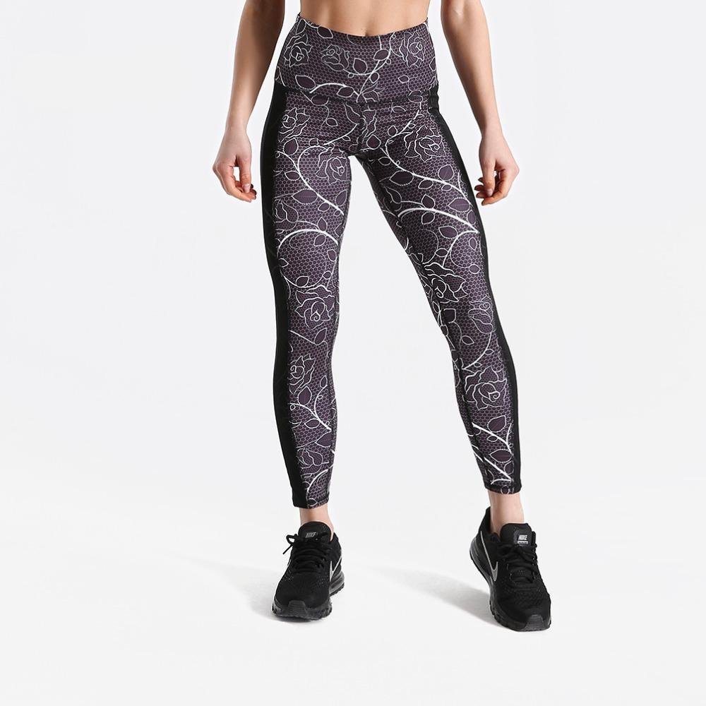 Fitness workout leggings - Roses grey - Squat proof - High waist - XS/XL-elleschic