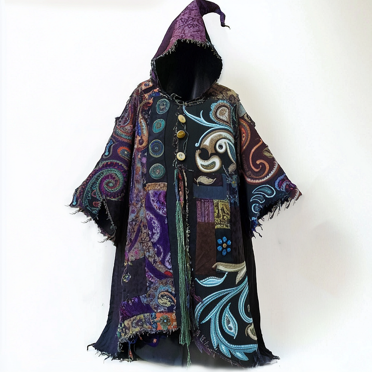 Ethnic print hooded cape robe 5dd7