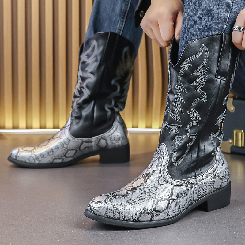 Men's Western Cowboy Boots Snakeskin Embroidery Knight Martin Boots