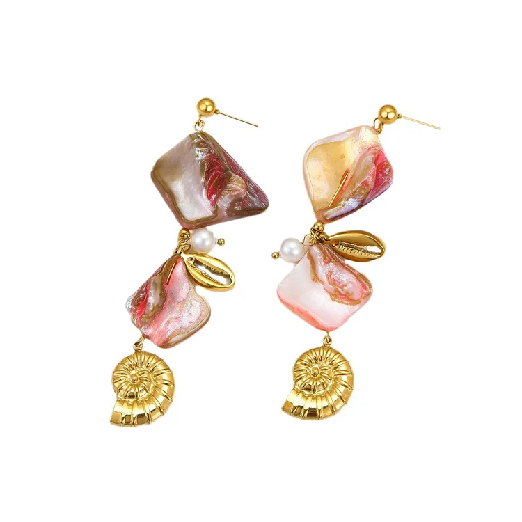 Pink Shell Tassel Pendant Earrings