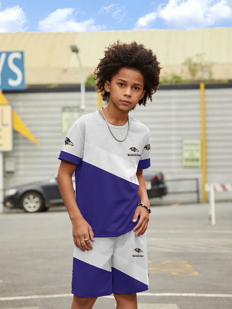 Baltimore Ravens  New Design Kids（5-14Y)' Casual Crew Neck T-shirt And Drawstring Shorts  2pcs/Set