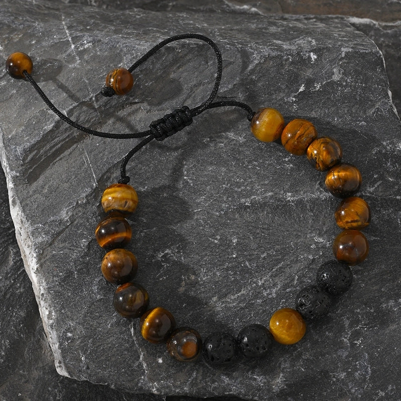 Hot Selling Seven Jewelry Bracelet Black Volcanic Rock Tiger Eye Woven Men’s Bracelet Factory Direct Sales