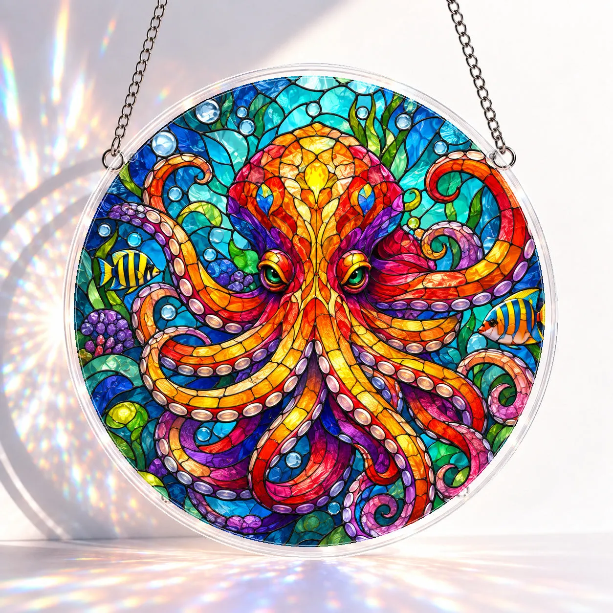 Rainbow Octopus Reef Stained Glass Suncatcher Puzzle