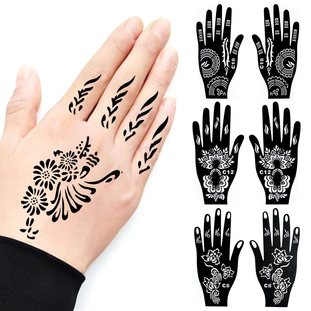 1PC Multiple Professional Henna Stencil Temporary Hand Tattoo Body Art Sticker Template Wedding Tool India Flower Tattoo Stencil