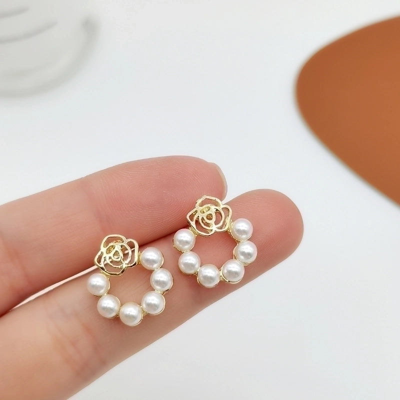 Minimalist Heart Shape Flower Resin Inlay Artificial Pearls Rhinestones Drop Earrings 1 Pair