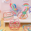 Cute Transparent Cartoon Printed Acrylic Pens Container Blushes Stationery Student Table Organizer 