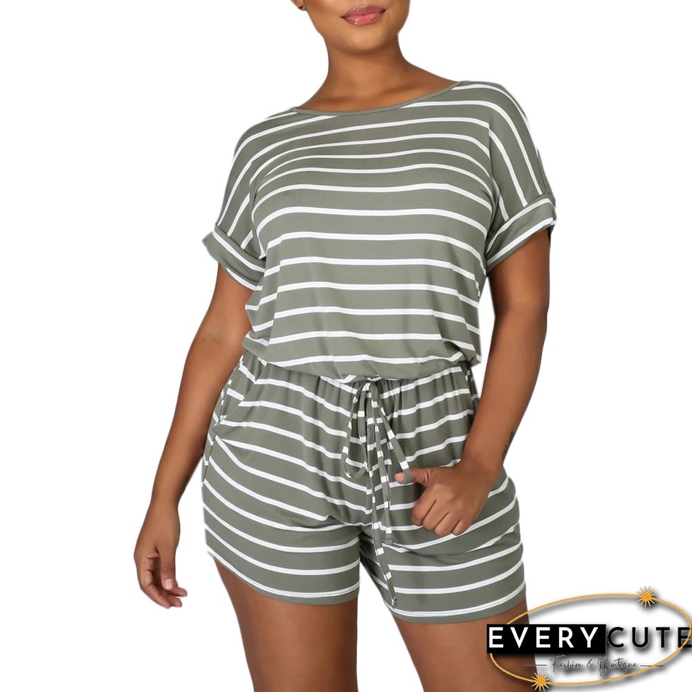 Navy Green Stripes Plus Size Loungewear Set