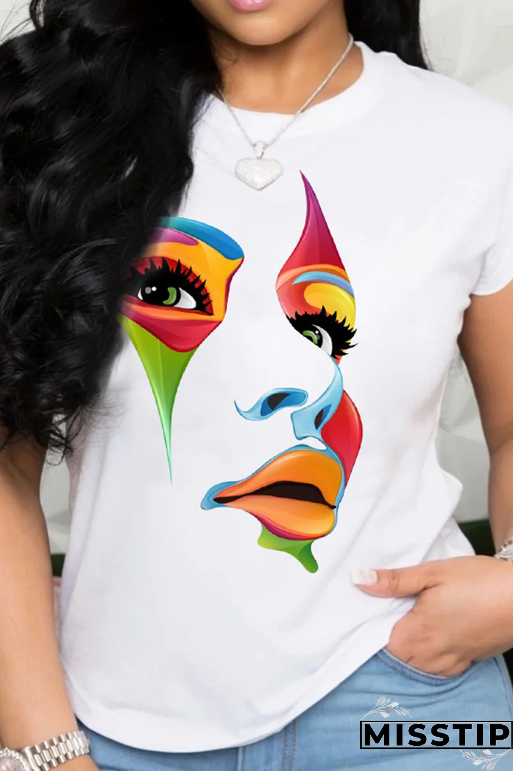 Black Fashion Street Print Patchwork O Neck T-Shirts