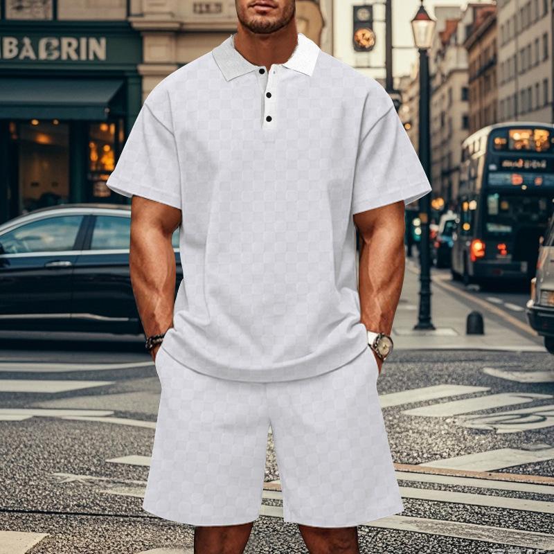 Men's Checkerboard Short Sleeve and Shorts Two Piece Set 63656856X