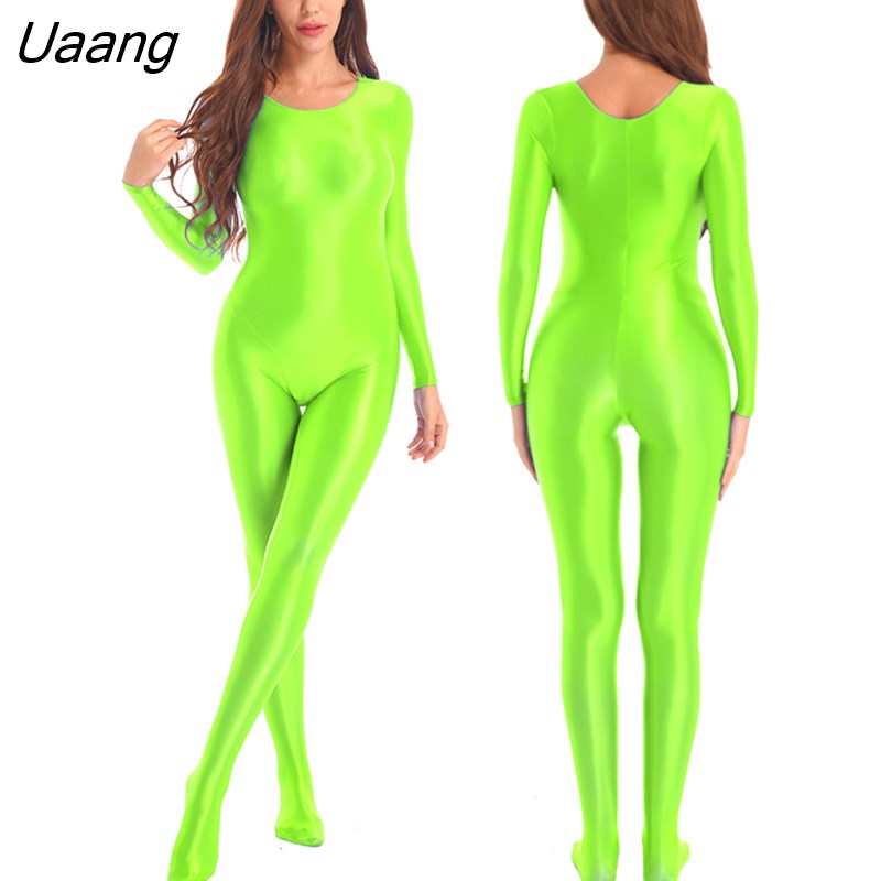 Uaang Womens Glossy Smooth Full Body Leotard Bodysuit Jumpsuit Solid ...