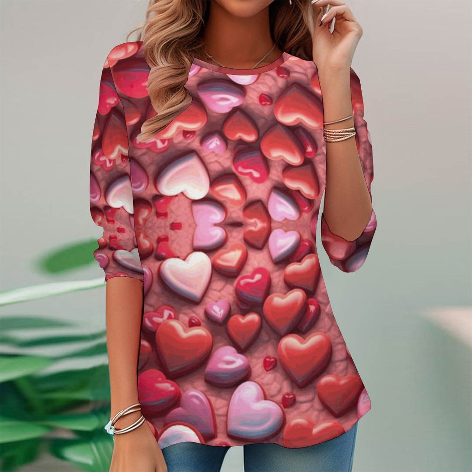 Women Long Sleeve V-neck Graphic Floral Printed Top