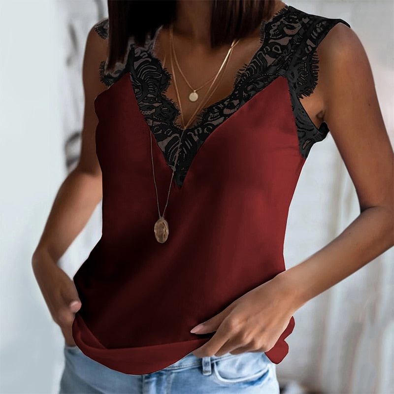 2021 Lace  V-Neck Solid Women Vest Top Strap Tank Tops Casual Sleeveless Shirts Blouse Camisetas Tirantes Mujer Women outfit