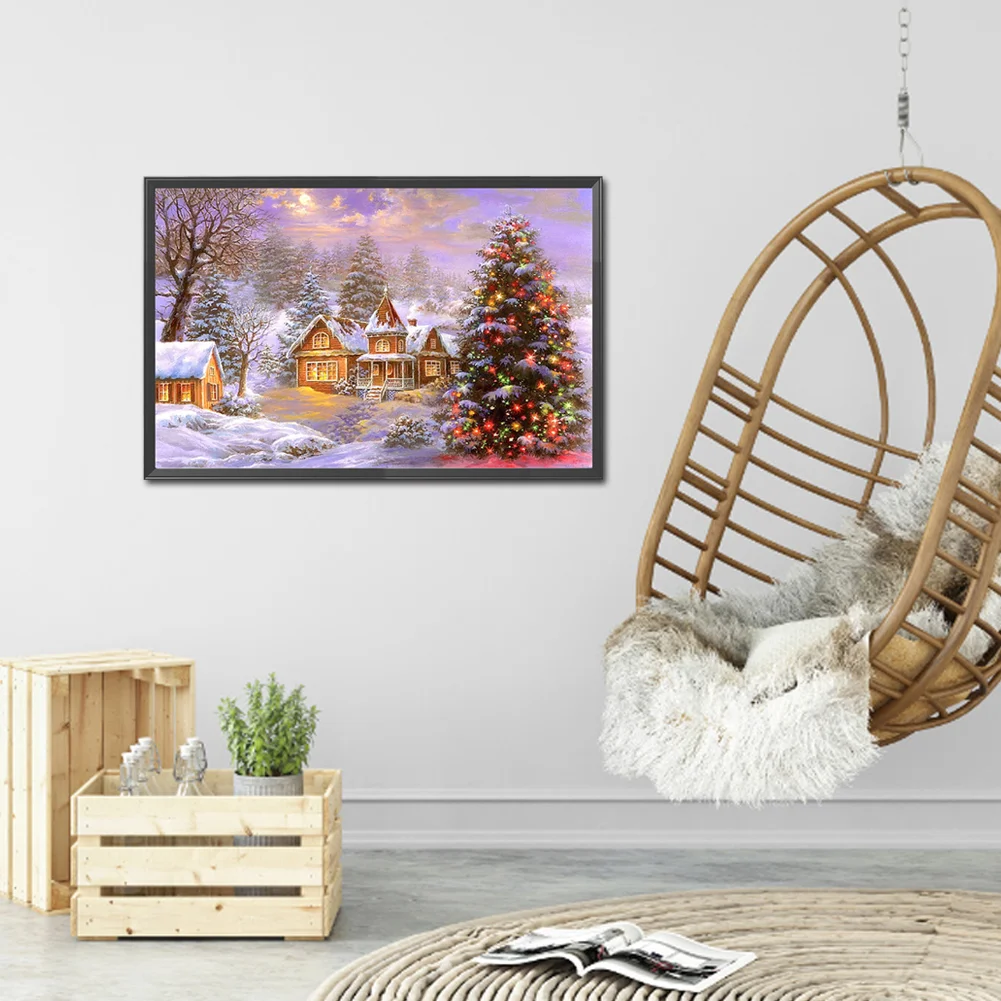 Diamond Painting - Full Round Drill - Christmas Tree Snow Town(70*45cm)