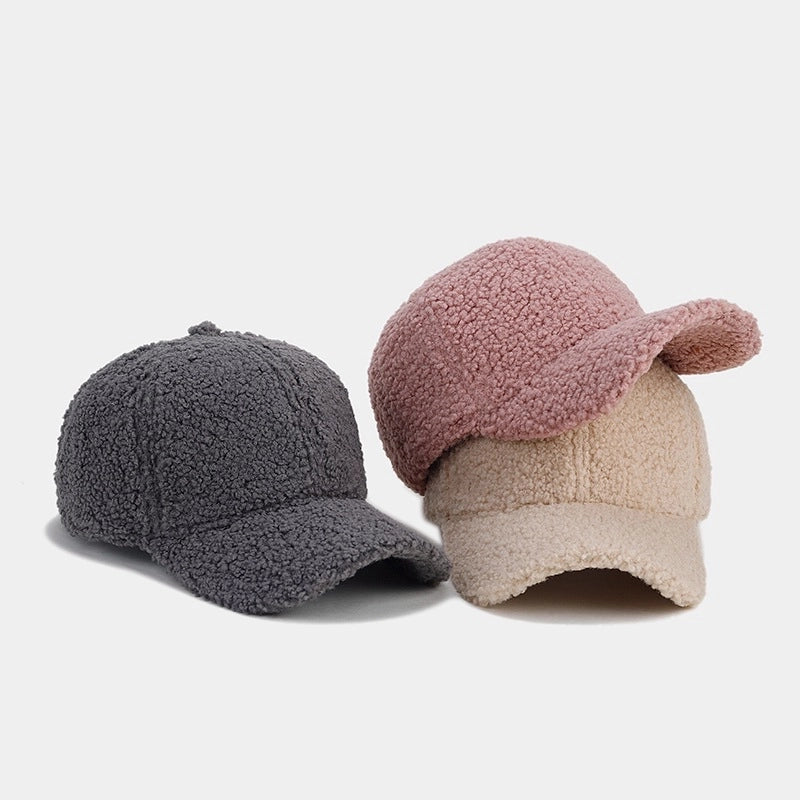 Autumn And Winter New Thickened Lamb Wool Solid Color Curved Brim Peaked Cap Women’s Simple Fashion Warm Baseball Cap Men’s Hat Fashion