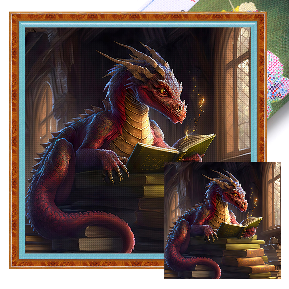 Dragon Reading A Book Full 11CT Pre-stamped Canvas(50*50cm) Cross Stitch