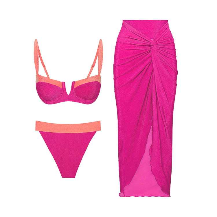 Sling Color Block Bikini Swimsuit and Sarong (Shipped on Jun 3rd)