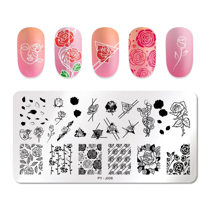 PICT YOU Stamping Plates Kits Striped Line Flowers Stamp Plate Tropical Geometry Lace Halloween Pumpkin Nail  Image Plate-Nail Inspo