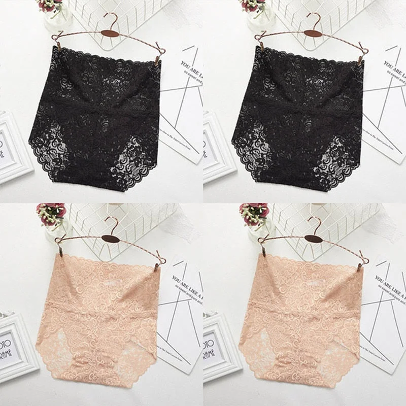 M-XXXL Women High Waist Lace Panties Sexy Underwear Women  Floral Transparent Lingerie Female Briefs Underpants Plus Size Pantys