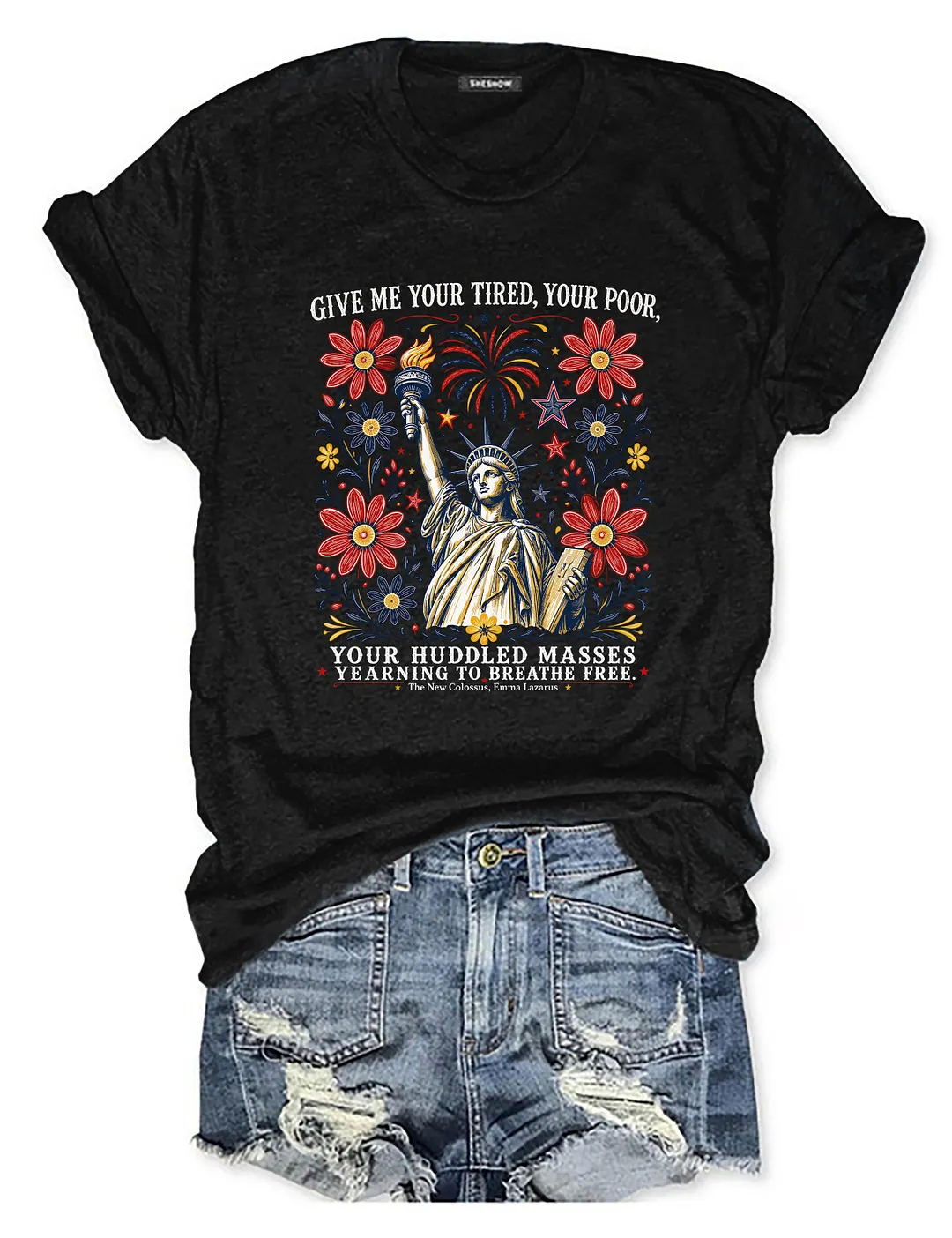 Statue Of Liberty USA Floral T-shirt