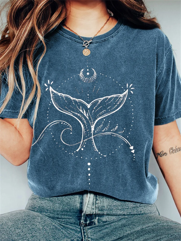 Whale Tail Mystical Art Vintage Washed T Shirt