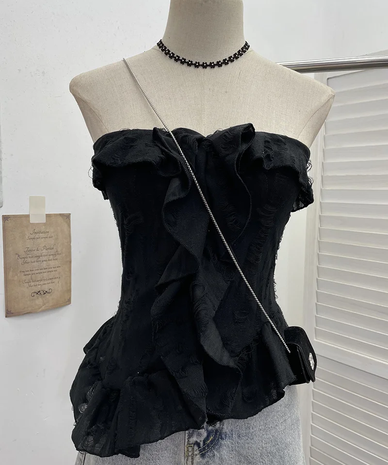 Uveng Real Shooting Wasteland Wind Thoracic Thoracic Do Old Hole Irregular Lotus Leaf Side Vest Millennial Babes Sleeveless Top 9228