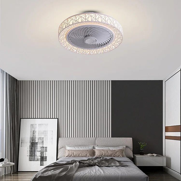Nordic Hollow Minimalist Three-color Dimming Integrated Bladeless Ceiling Fan Lamp - Appledas