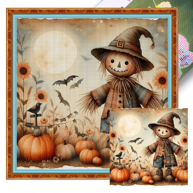 Scarecrow In Pumpkin Field (50*50cm) 11CT Stamped Cross Stitch gbfke