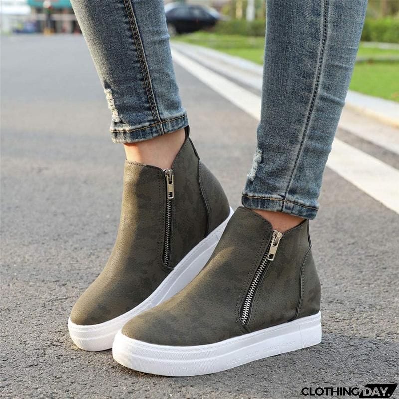 Comfortable Side Zipper Platform Wedge Heel Suede Shoes