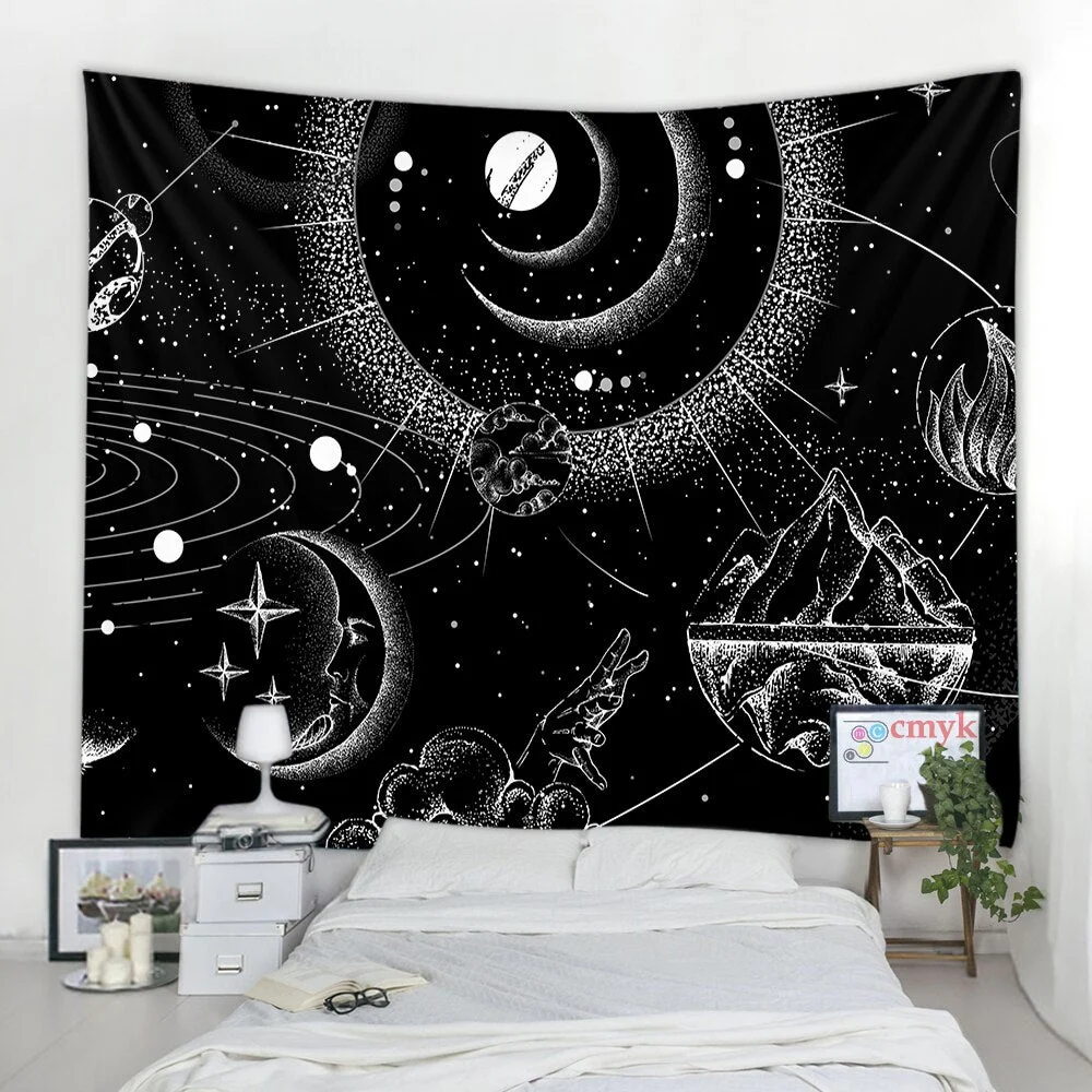 Fashion Black And White Stars Tapestry Wall Hanging Polyester Mandala Pattern Blanket Tapestry Home Decor