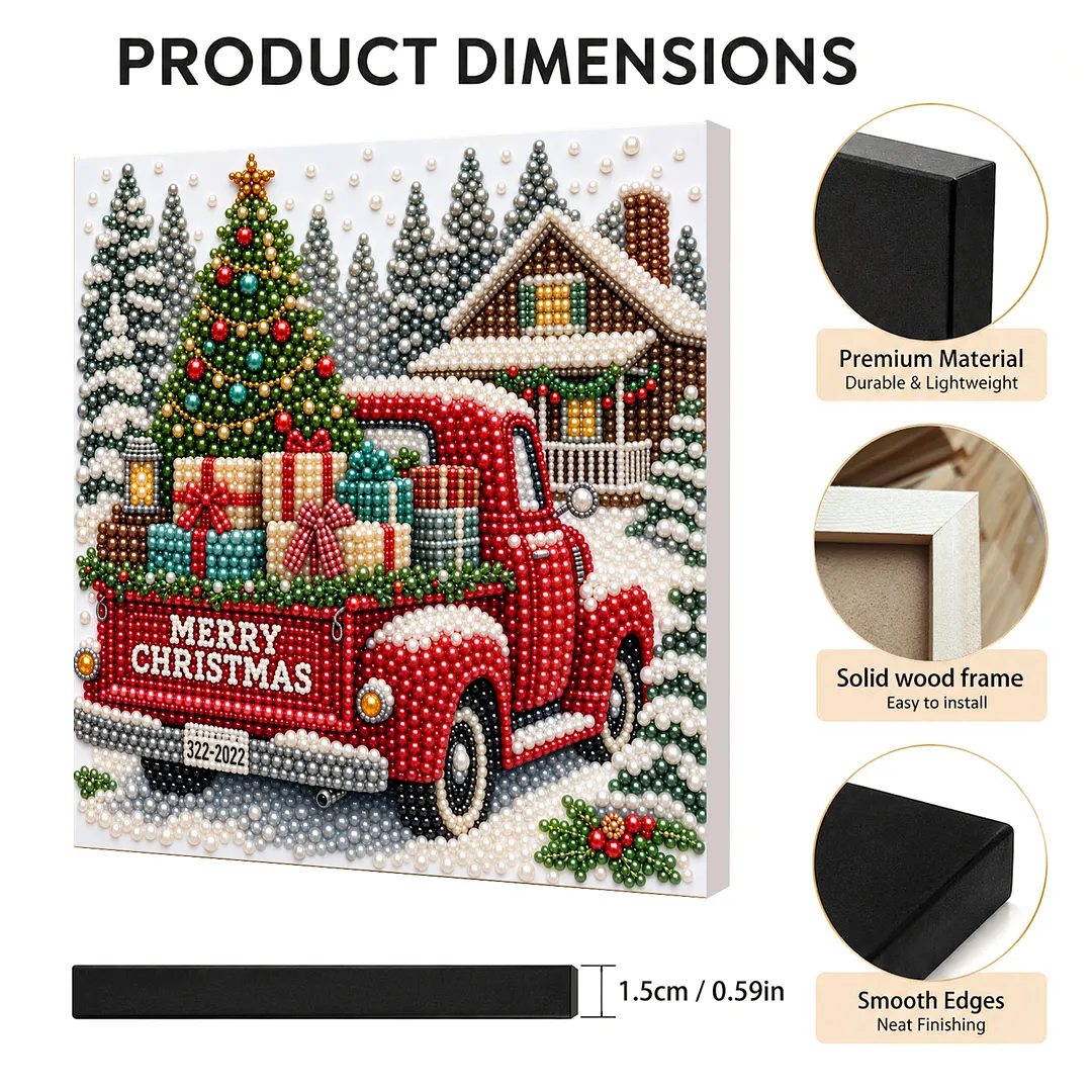 Framed Pearl Painting Kit Christmas Red Pickup Truck 20x20cm