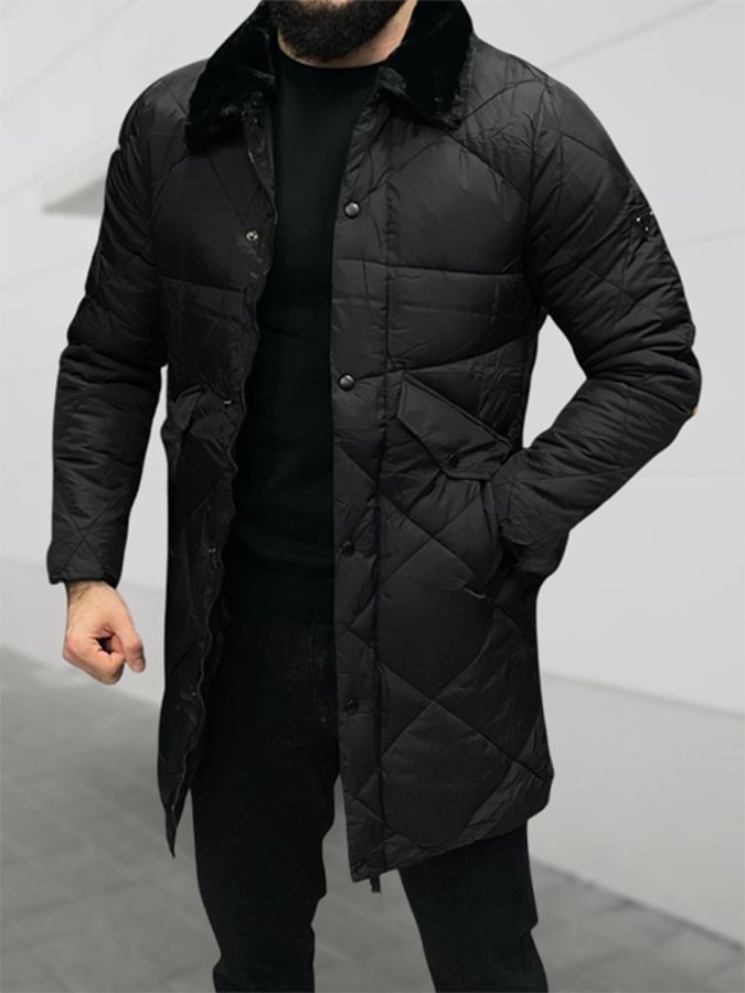 Men's Black Fur Collar Long Down Coats
