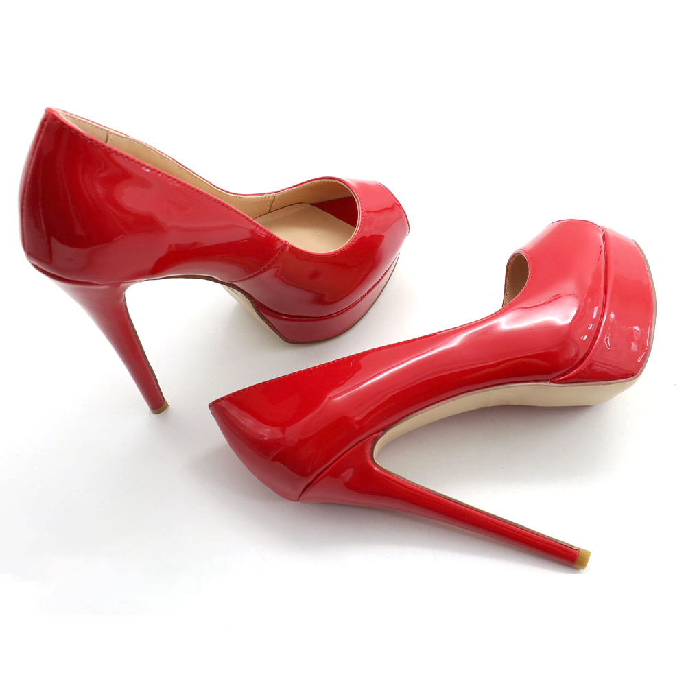 5.9" Platforms Sky High Heels Pumps Red Patent-vocosishoes