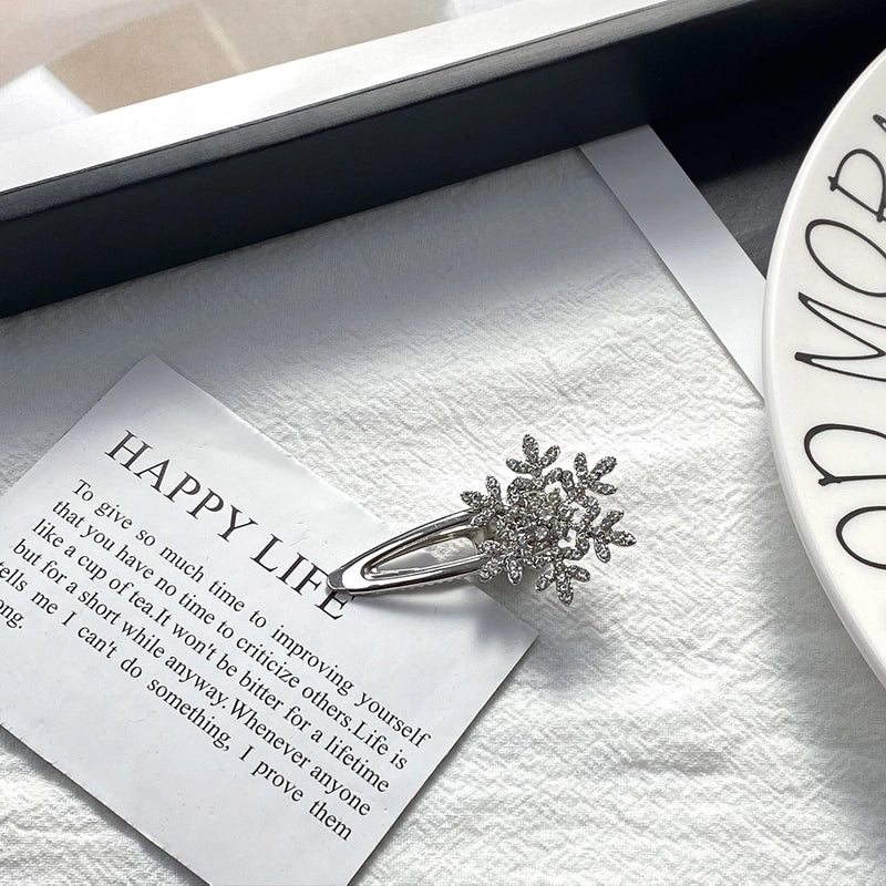 Elegant Cute Sweet Women’s Bow Knot Snowflake Flannel Rhinestones Hair Clip