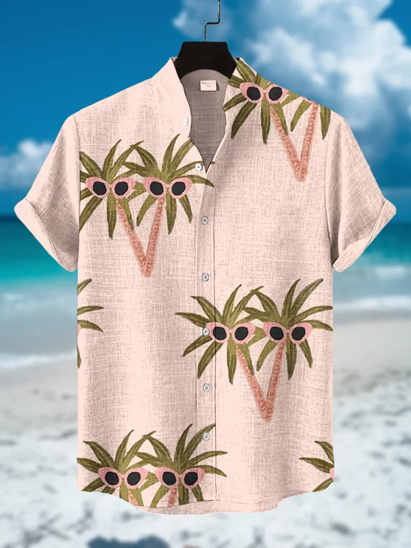 Men's Coconut Trees With Sunglasses Print Short Sleeve Shirt