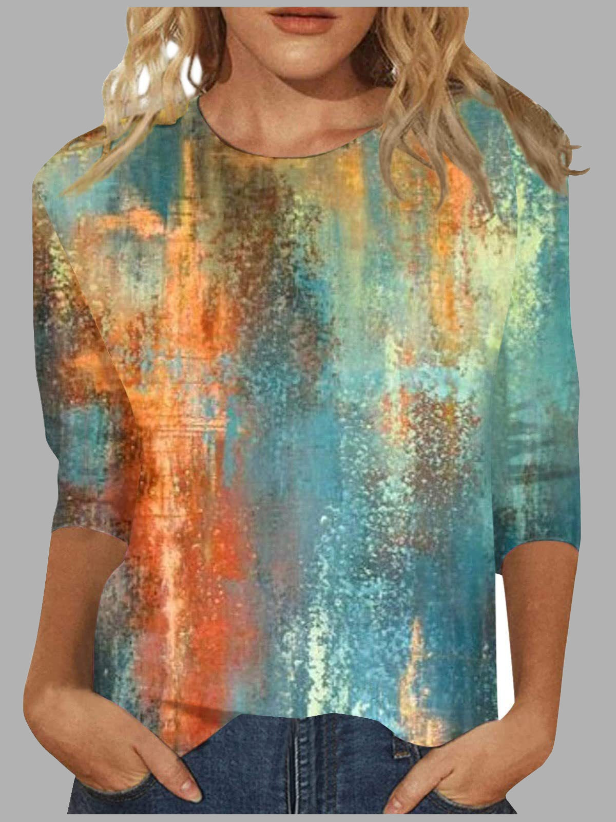 Women Long Sleeve V-neck Graphic Floral Printed Top