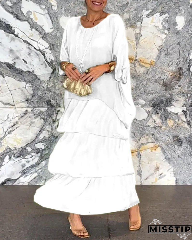 Women's Elegant Solid Color Top + Cake Skirt Two-Piece Set