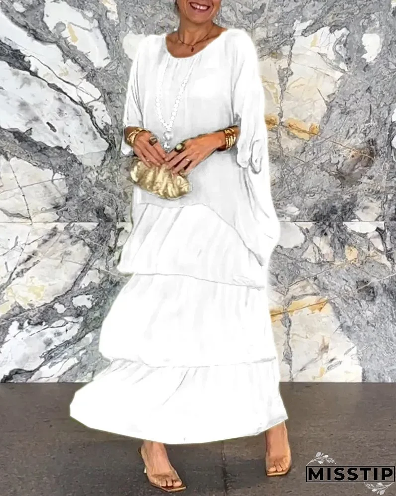 Women's Elegant Solid Color Top + Cake Skirt Two-Piece Set