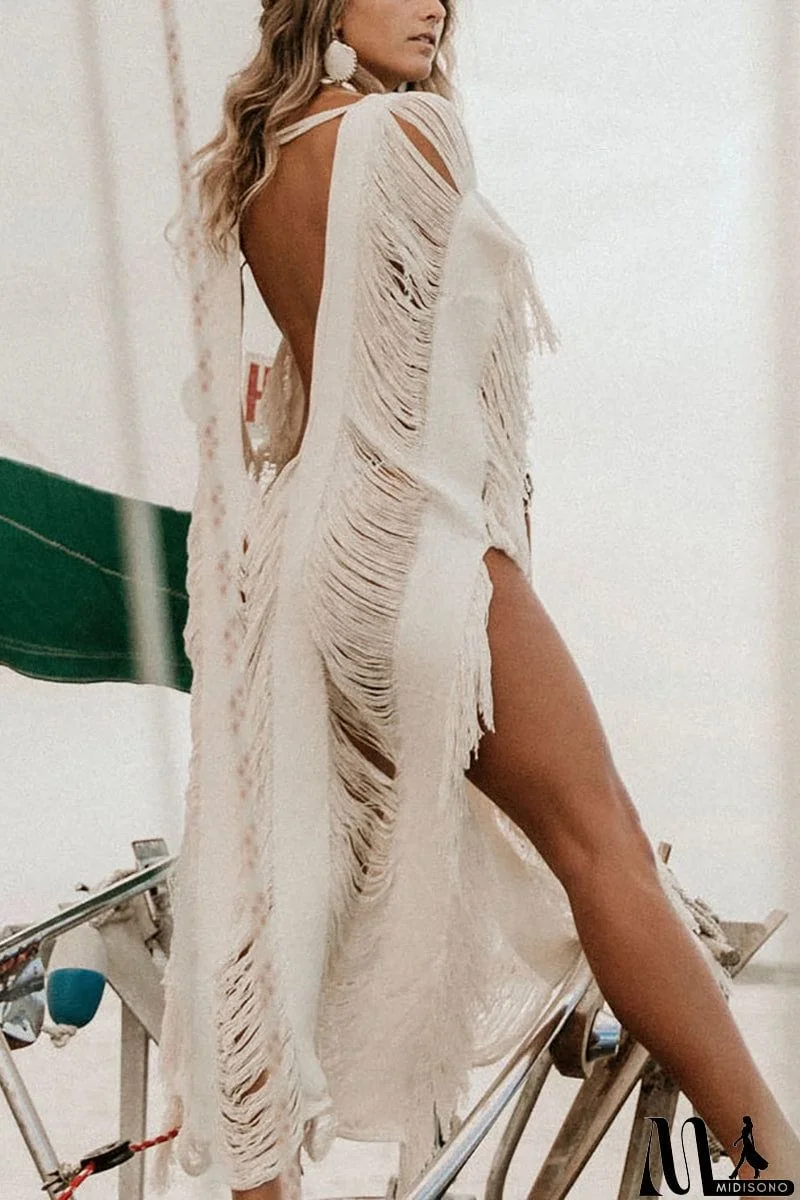 MidiSono - Raw Frayed Curning Cover Dress