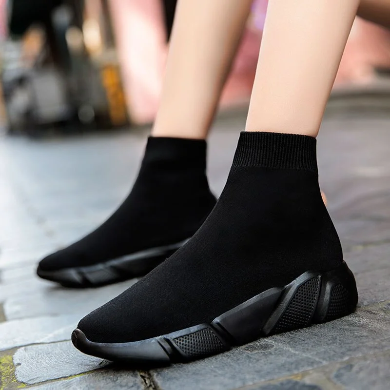 MWY Fashion Sock Sneakers Women Breathable Elasticity Flying Woven Couple Casual Shoes Soft Sole Zapato Mujer Wedge Platform