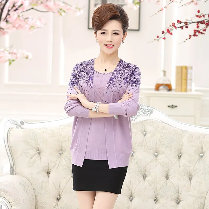 Sweater Set 2 Pieces Women Sweaters Tops Floral Tee Shirt + Blouse Suits Autumn Winter Pullovers Femme Plus Size 3XL Top Suit