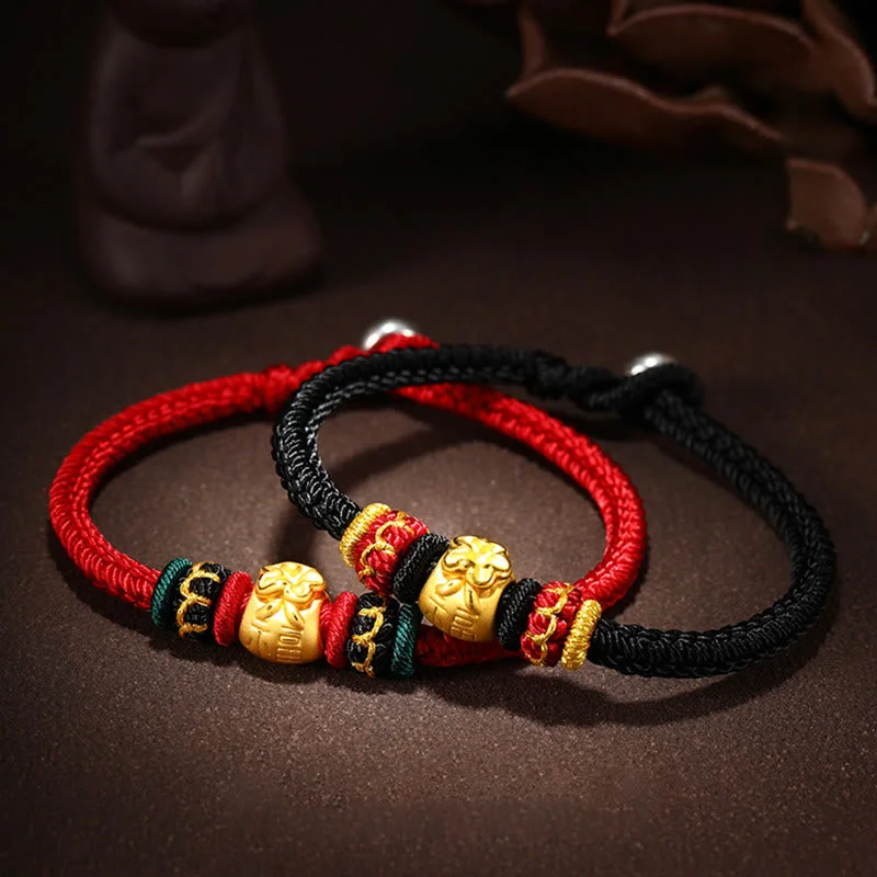 999 Gold Lucky Money Bag Fu Character Protection Handmade Eight Thread Peace Knot Bracelet