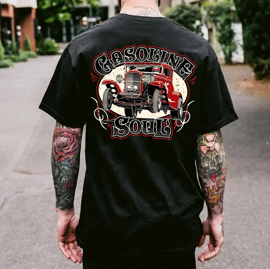 GASOLINE SOUL Classic Car Print Men's T-shirt