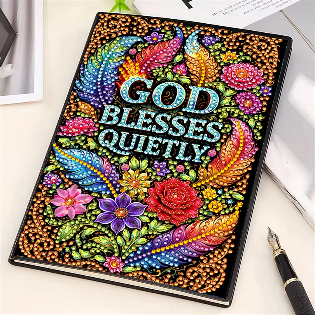 DIY Flower Diamond Painting Journals Notebooks 50 Pages A5 No Lines Special Shaped Diamond Art Kits for Beginners Craft Lovers and Artists (God Bless Quietly)